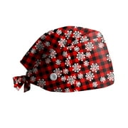 jovati Womens And Mens Christmas Printed Nurse Working Scrub Cap With Buttons Adjust Sweatband Working Cap Bouffant Hats