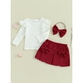 thumbnail image 2 of Suealasg Kids Girls Spring Skirt Outfits 3pcs Toddler Baby Girls Clothes 3M 6M 9M 1T 2T 3T 4T Little Girls Flying Sleeve Ribbed Tops and Corduroy Mini Skirt Headband Set, 2 of 9