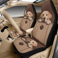 thumbnail image 3 of Xixirimido Leather Seat Cover Front Seats Only, Universal Fit Auto Front Seat Covers for Sedan Van SUV Truck 5 Pcs Set with Seatbelt Covers & Center Console Cover, Brown Labrador Dog Paw, 3 of 8