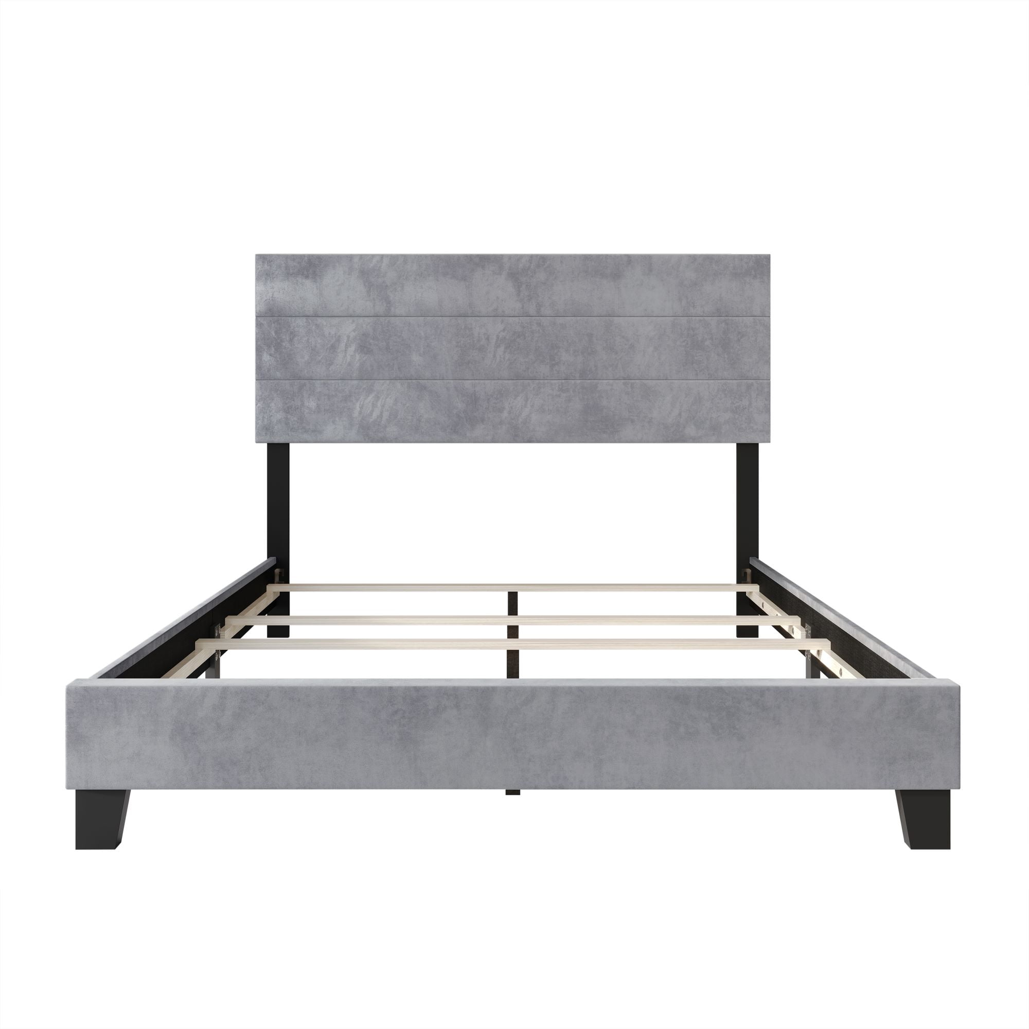 Home Design Vallejo King Velvet Upholstered Panel Bed Frame For Adult, Box Spring Required, Silver Gray