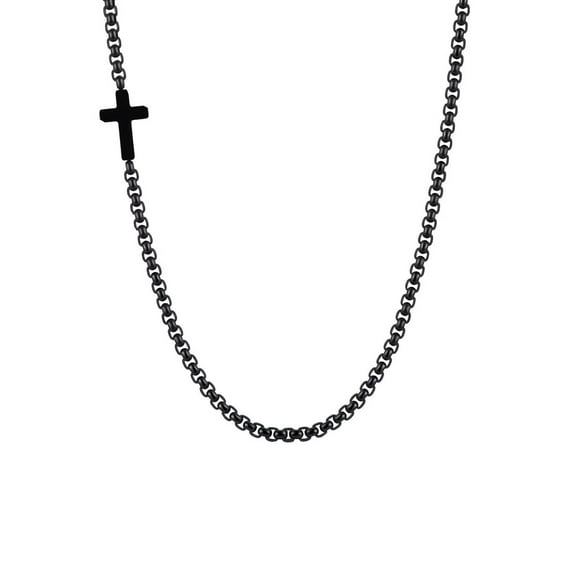 PAMTIER Men's Women's Stainless Steel Minimalist Religious Small Cross Necklace Black