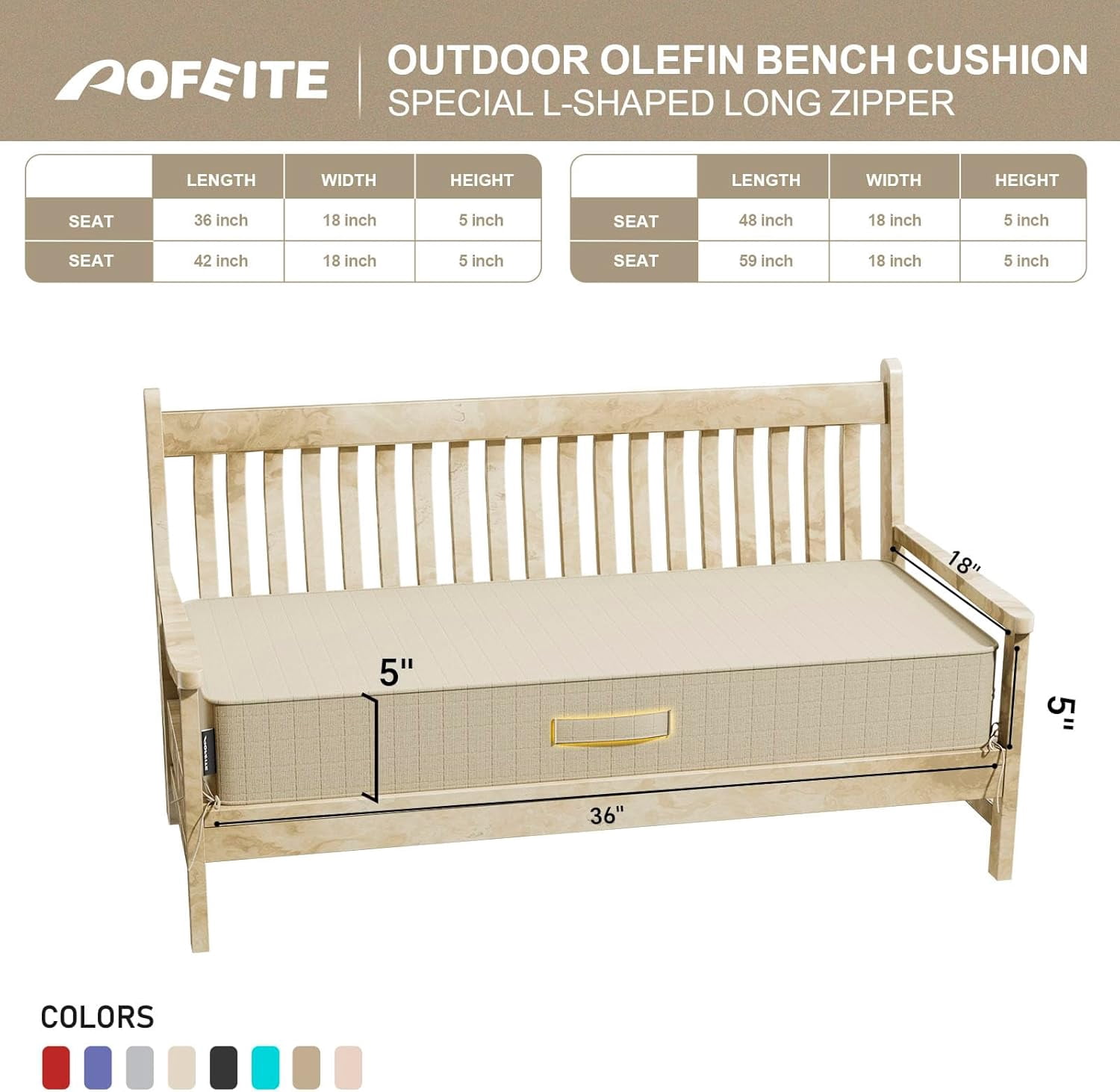 42" x 18" x5" Outdoor Olefin Water-Resistant Bench Cushion, Weather and Fade Resistant Patio Furniture Thickened Seat Pad with Handle and Adjustable Straps Ideal for Lawn