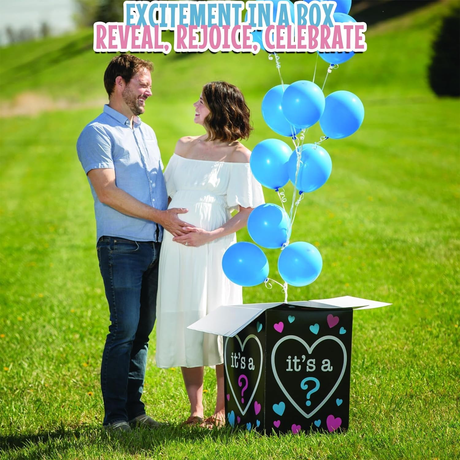 Fun Express Gender Reveal Baby Balloon Box, 17x17x24 Inches, for Unforgettable Parties