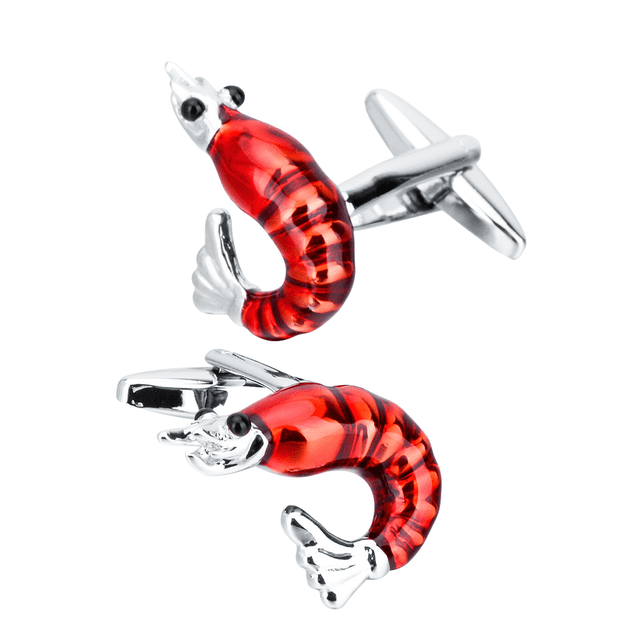 Gemelos con diseño de langosta roja transparente para hombre, esmaltados y plateados