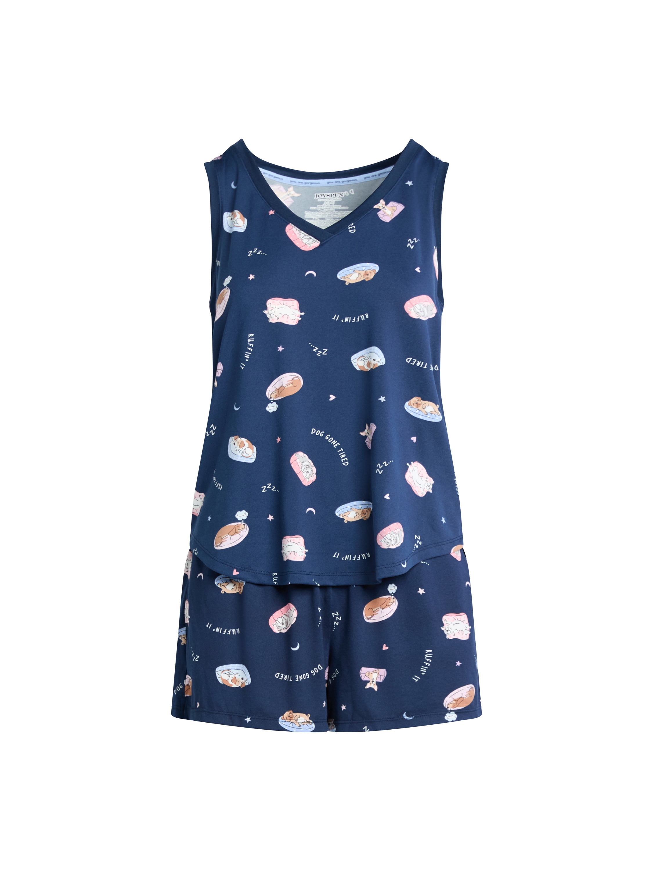 Joyspun Women's Printed Tank Top and Shorts Pajama Set, 2-Piece, Sizes XS-3X