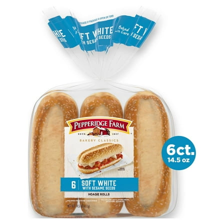 Pepperidge Farm Bakery Classics Soft White with Sesame Seeds Hoagie Rolls, 6-Pack Bag
