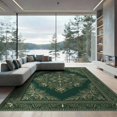 thumbnail image 2 of ODIKA 6'x9' Washable Area Rug Non-Slip, Easy Care, Round Rings Boho Leaves Ring Symmetrical Motif Circle Classroom for Family Room, Living Room, Master Bedroom, 2 of 7