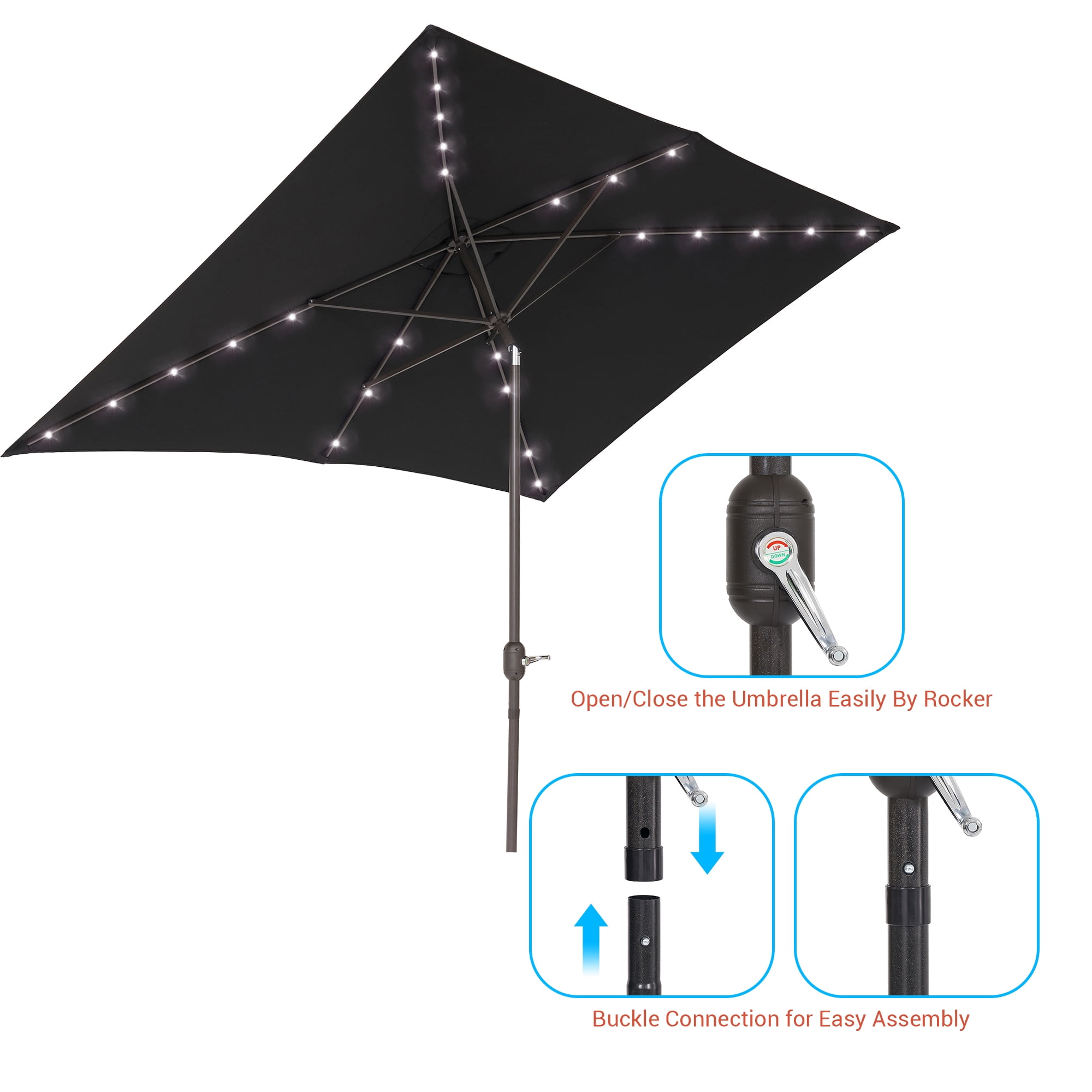 CHYVARY 10 x 6.5ft LED Outdoor Patio Rectangular Table Umbrellas for Deck, Poolside and Garden, Black