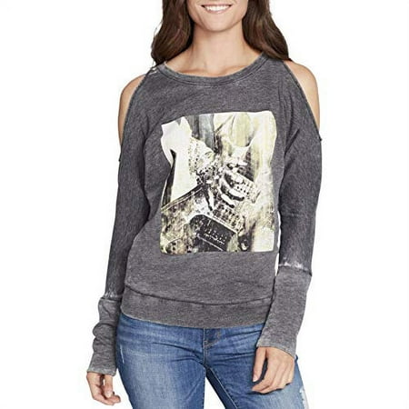 William Rast Whitney Cold-Shoulder Graphic Sweatshirt (Jet Black, S)