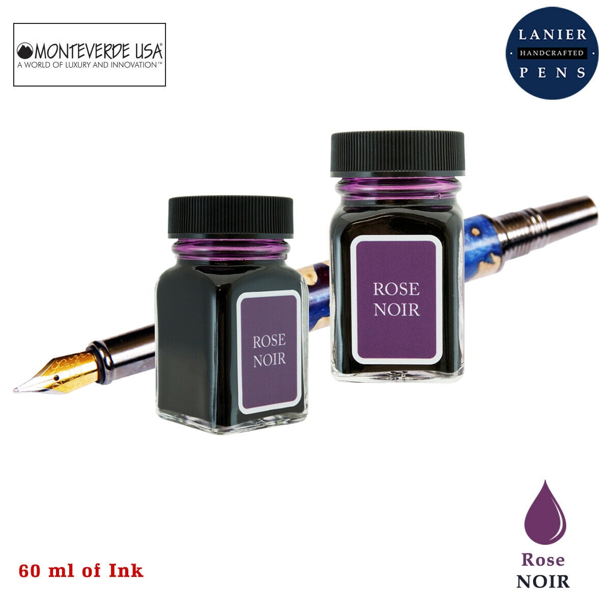 Monteverde 60ml Noir Fountain Pen Ink Bottle (30ml Rose Noir G309RN Ink Bottle - Pack of 2)