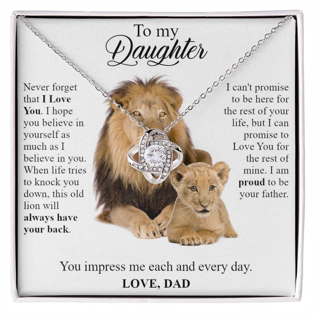 To My Daughter Necklace From Dad, Daughters From Dad, Father Daughter Necklace, Daughters Birthday, Graduation Her From Father With Message Card And Box #853, White Love Knot Necklace