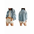 thumbnail image 2 of Women'S Loose Lapel Long-Sleeved Denim Jacket Light Blue S, 2 of 5