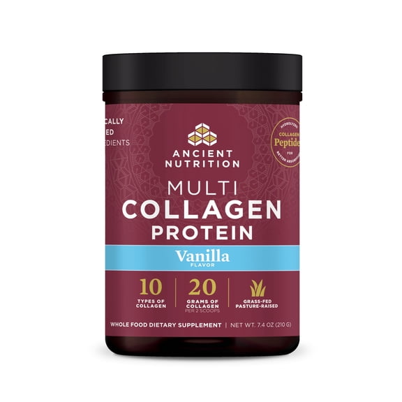 Ancient Nutrition Hydrolyzed Collagen Peptides Powder, Vanilla Multi Collagen Protein, Skin, Nail & Gut Health Support, 20 Servings