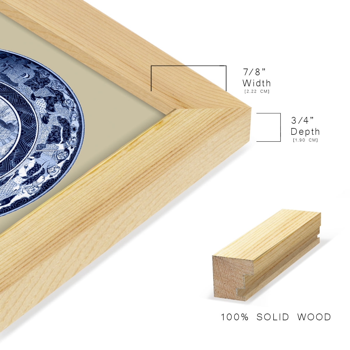 Porcelain in Blue and White II -Framed Print w/glass-Natural Wood