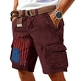 thumbnail image 3 of Men's Vintage Distressed Cargo Shorts with Ripped American Flag Print and Multi-Pockets Featuring Relaxed Fit Design Wine L, 3 of 5