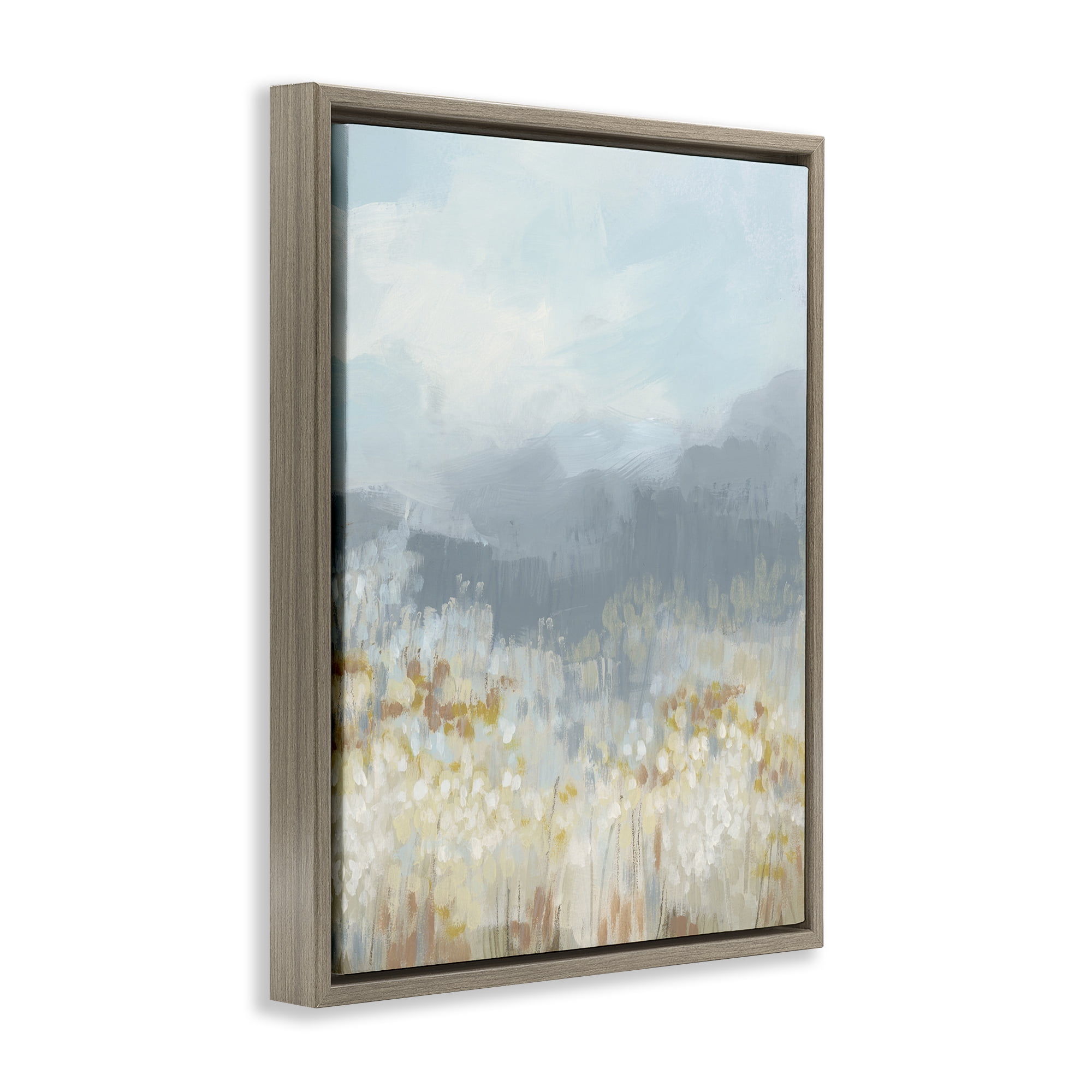 Stupell Industries Foggy Grey Mountains Landscape Painting Brown Floater Framed Art Print Wall Art, 17 x 21