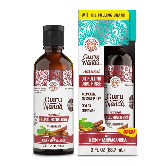 GuruNanda Coconut Cinnamon Oil Pulling with Neem and Ashwagandha, Essential Oils & Vitamins, Travel Size, 3 fl oz