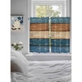 thumbnail image 3 of Farmhouse Navy Blue Brown Bathroom Window Curtain, Vintage Wooden Striped Light Filtering Coffee Kitchen Curtains, Bedroom Living Room Curtains 2 Panel 84"x54", 3 of 6