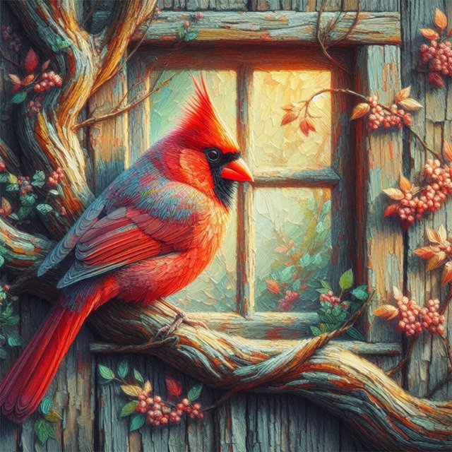 Kit Pintura Por Números Sobre Lienzo Arte Al Óleo Artesanal Imagen Pájaro Del 40x40cm Rojo