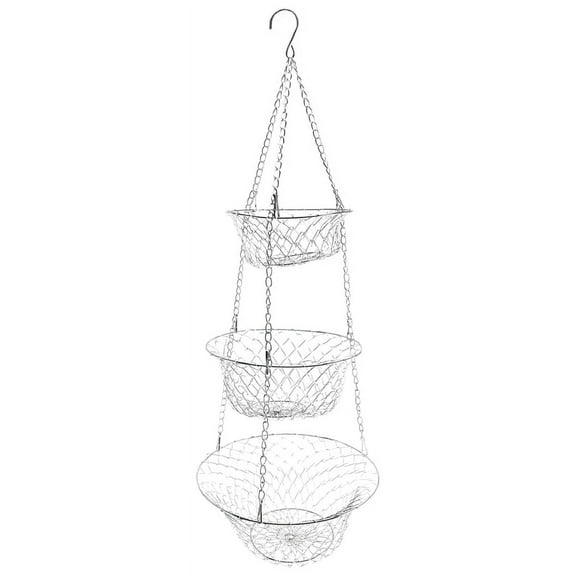 3 Tier Fruit Basket, Vegetable Kitchen Storage Basket Chain Hanging Space Saving Fruits, Plants Basket(Silver)