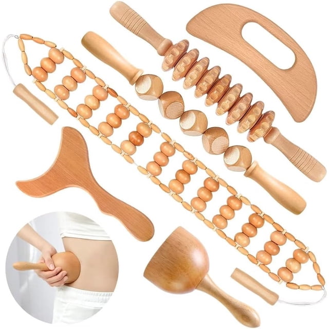 Juego de herramientas de masaje con madera JUANWAN 10 en 1 para cuerpo
