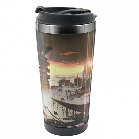 

Fantasy Travel Mug Sci-Fi Empty City Robot Steel Thermal Cup 16 oz by Ambesonne