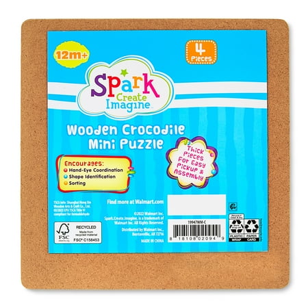 Spark Create Imagine 4-Piece Wooden Crocodile Mini Puzzle
