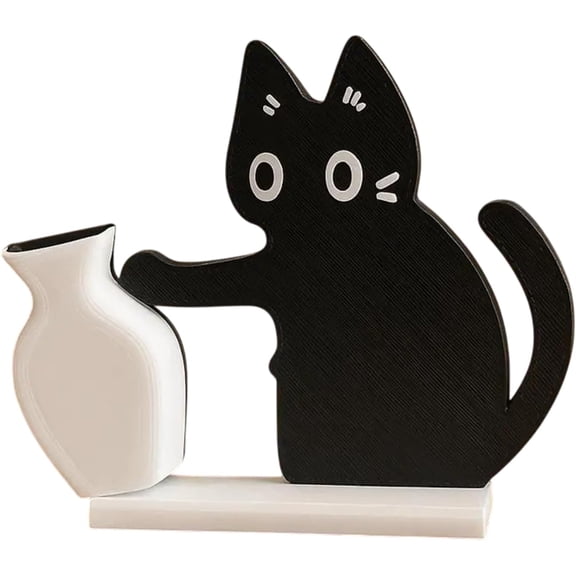 Black Cat Pushing Vase Decor | 2-in-1 Cat Whisker Memorial Fridge Magnet | Home Office Decor for Cat Lovers(LR 1 PCS)