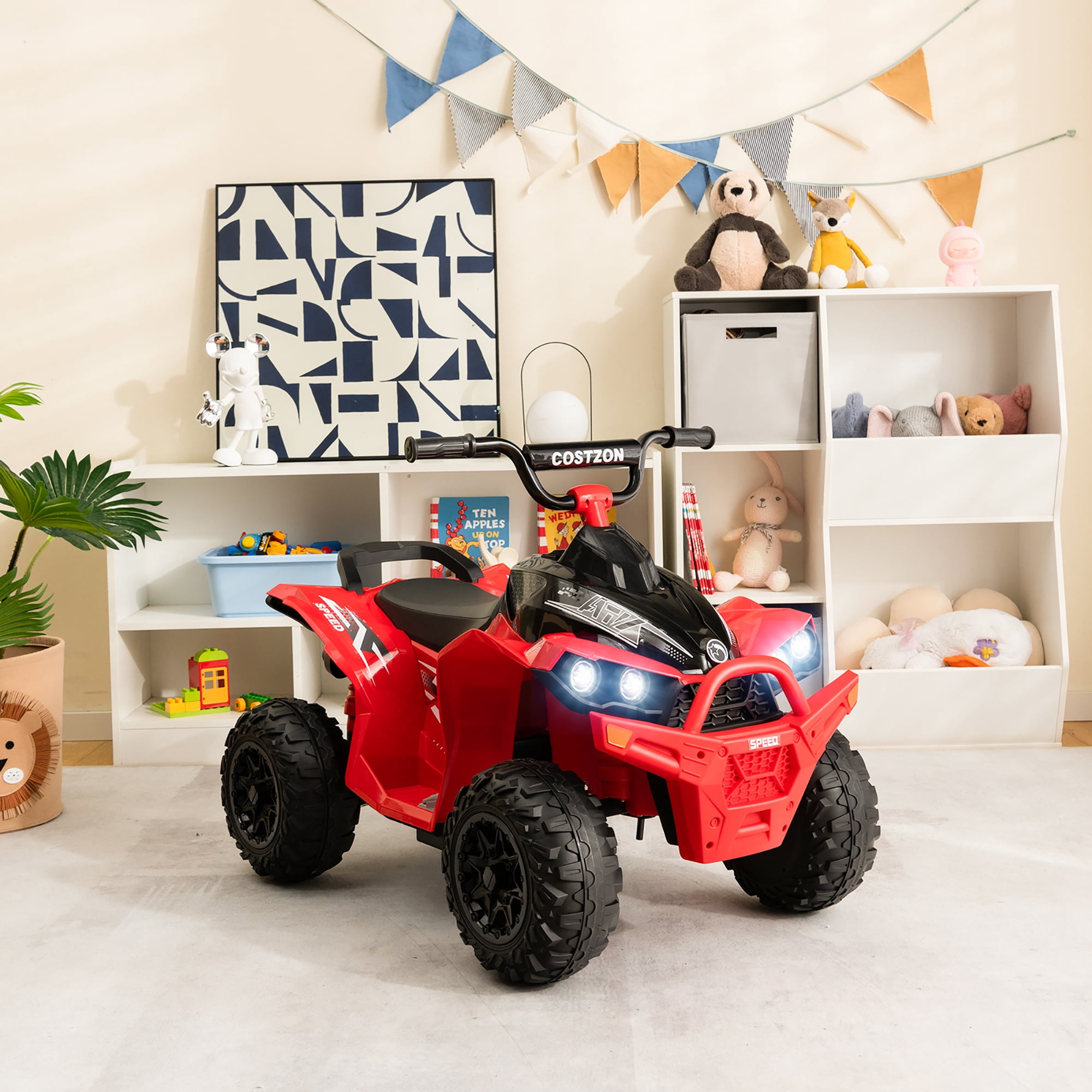 Costway 12V Battery Powered Kids Ride On ATV Electric 4-Wheeler Quad Car with  MP3 & Light Red