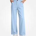 thumbnail image 2 of SGFCWSX Girls Pants, Classic Straight Leg School Uniform Trousers with Button Closure for Daily Wear Light Blue Size 9, 2 of 8