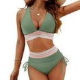 thumbnail image 3 of ZEHJUHAN Color Block High Waist Bikini Set - Two-Piece Tummy Control Swimsuit with Backless Design For Women Green，S, 3 of 9