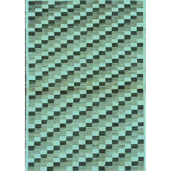Ahgly Company Indoor Rectangle Checkered Light Blue Modern Area Rugs, 7' x 9'
