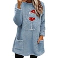 thumbnail image 2 of Sherpa Sweatshirt Women Fleece Pullover Crewneck Long Sleeve Tunic Tops Red Wine Glass Oversized Fuzzy Warm Sweatshirts With Pockets, 2 of 4
