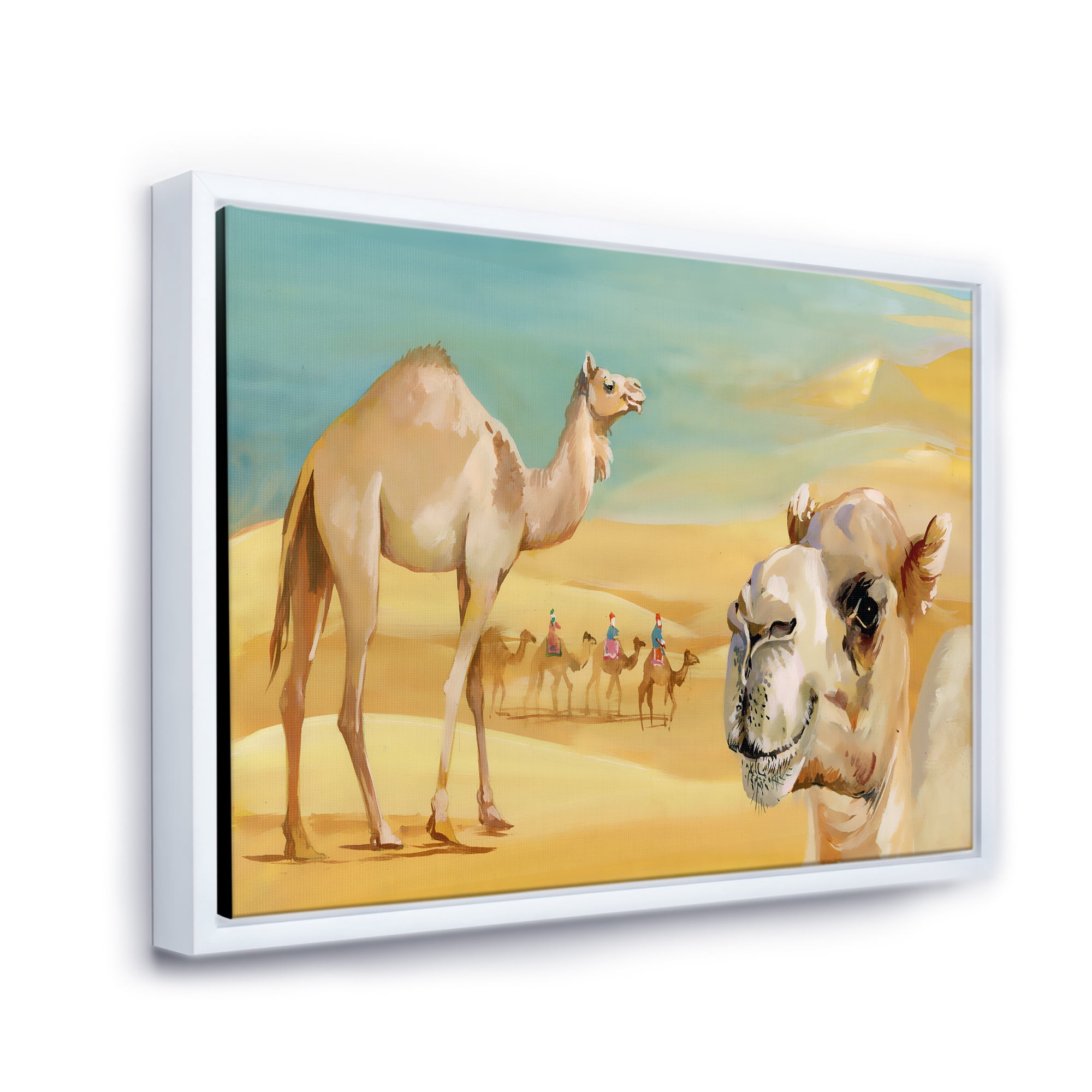 Designart 'Camels In Wild Desert II' Farmhouse Framed Canvas Wall Art Print