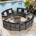 thumbnail image 4 of MEISSALIVVE 11-Piece Half-Moon Curved Outdoor Patio Furniture Set, Sectional Conversation Sofa with Wood Armrests, Coffee & Side Tables for Backyard Deck Garden, Black, 4 of 9