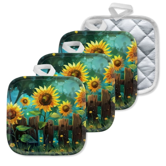 4 Pack Pot Holders,Kitchen Essential, Potholder Set,Sunflowers' Radiance In An Enchanted Landscape