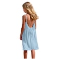 thumbnail image 2 of MKOSPLRT Girl's Open Back Spaghetti Strap Beach Knee Length Dress Loose Flowy Vacation Sundress Solid Cami Backless Dresses 5-14Y Light Blue 9-10 Years, 2 of 9