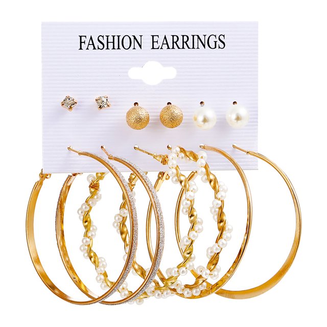 Pearl Earring Set Fashion Hoop Creative Metal Geometric Hoop Earrings Women