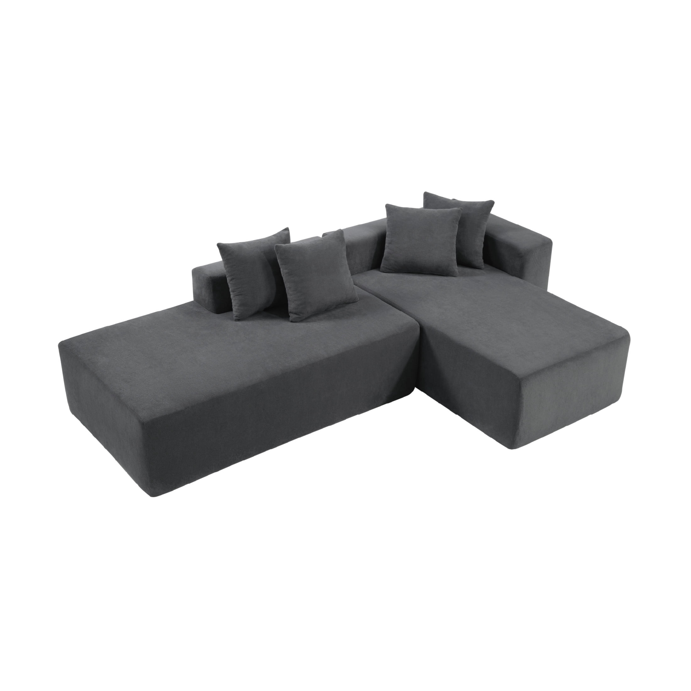 Noble House Ferb 101" L-Shaped Modular Sofa, Deep Seat Corduroy Sectional Lounger, Living Room, Bedroom, Dark Gray