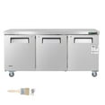 thumbnail image 6 of VEVOR 72" W Commercial Freezer, 17.7 Cu.Ft Worktop Freezers Undercounter with LED Auto Lighting and Lockable Door, 3 Doors Food Freezing Prep Worktable, Stainless Steel Prep Frozen Table with Casters, 6 of 9