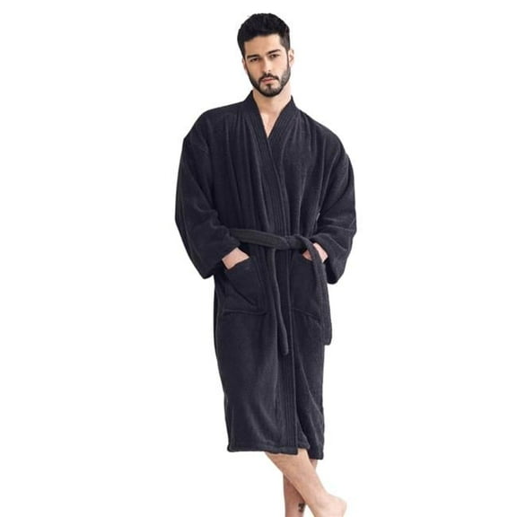 Towelsoft  Unisex Mens Terry Cotton Black Bathrobe - One Size