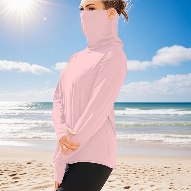Ovbmpzd Hauts à Manches Longues pour Femmes Tendance Protection Solaire Rose Solide Respirant T-Shirts Blouses Femmes TTTG