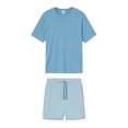 thumbnail image 1 of TheFound Men's Casual Outfit, Fitted Round Neck Short Sleeve T-Shirt Striped Drawstring Shorts 2 Piece Set for Summer, 1 of 4