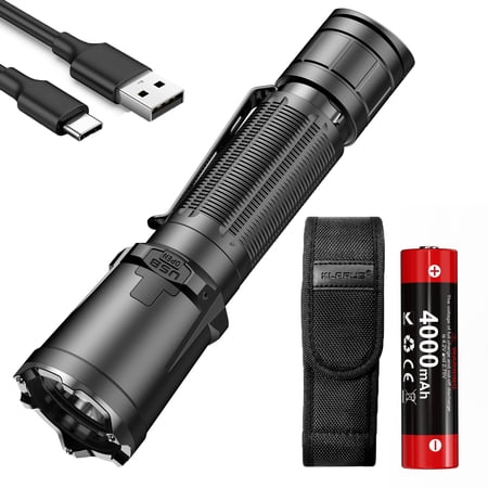 Klarus XT11GT Pro Tactical Flashlight 3300 ANSI Lumens 410 Meters Long IPX8 Waterproof 120 Hours Max Runtime USB C with 3100mAh Battery Black