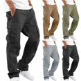 thumbnail image 1 of Cotton Linen Multi-pocket Casual Loose Baggy Long Cargo Pants, 1 of 5