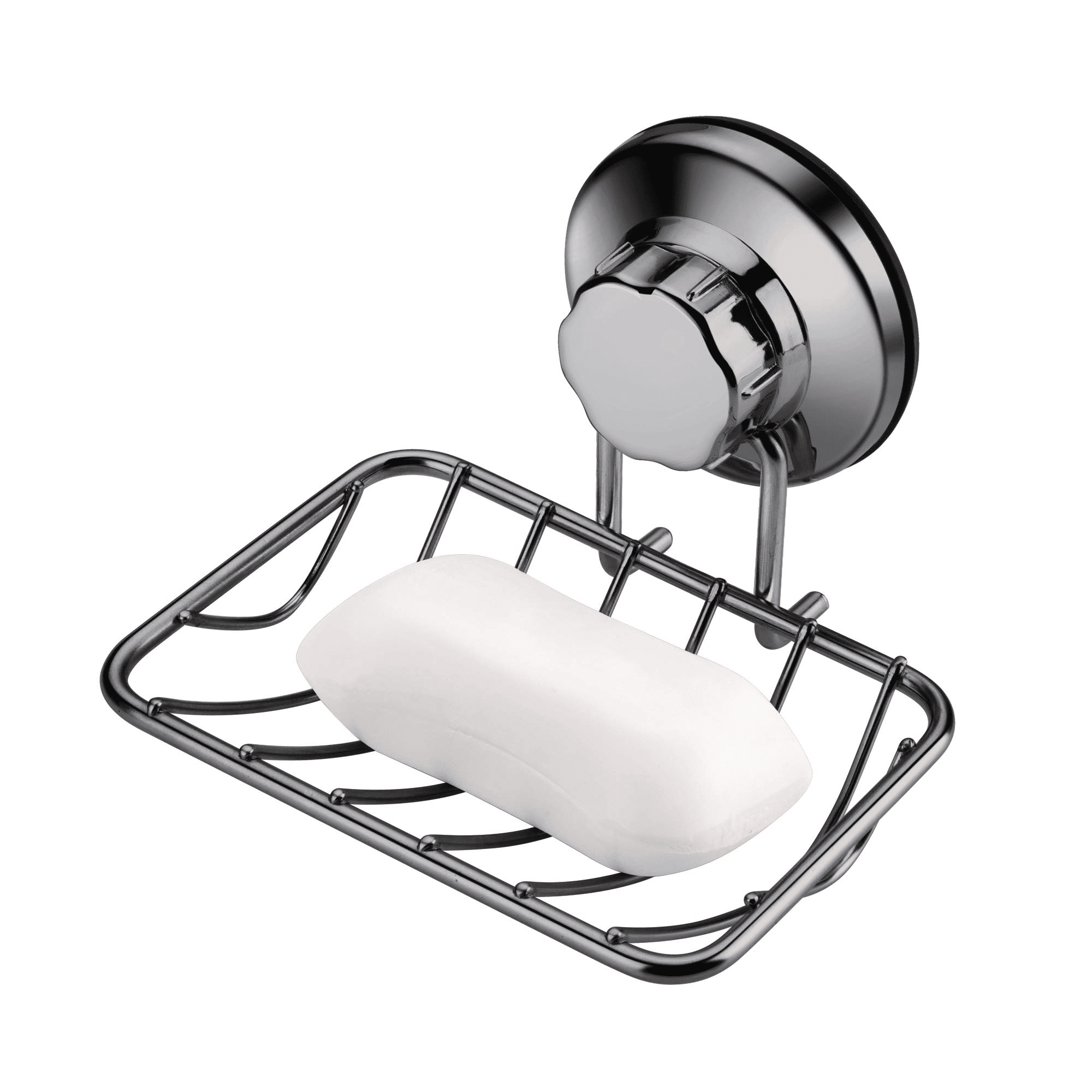 SANNO Super Powerful Vacuum Suction Cup Shower Soap Dish - Strong Rustproof Stainless Steel Soap Saver Sponge Holder for Bathroom & Kitchen Sink (Graphite)