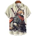 thumbnail image 5 of Camisas hawaianas de moda para hombre, camisetas casuales con estampado 3D de gato japonés Camurai para hombre, camisetas de manga corta de verano, camisetas Aloha, 5 of 5