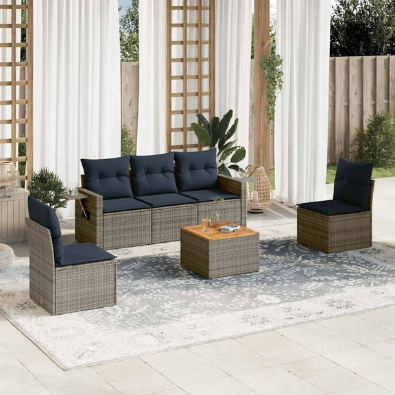 vidaXL 6 Piece Patio Sofa Set with Cushions Gray Poly Rattan