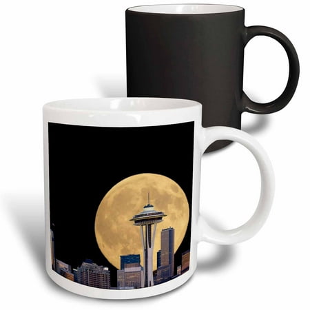 3dRose WA, Seattle, skyline view with full moon. Composite image, moon added. - Magic Transforming Mug, (Best Sunday Brunch Seattle Wa)