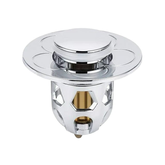 Oleegame 1PC Trashcans For Bedroom Washbasin Electroplating Drainer Bouncing Core Washbasin Pool Basin Copper Core Push Type Bouncing Core Leaking Plug Silver